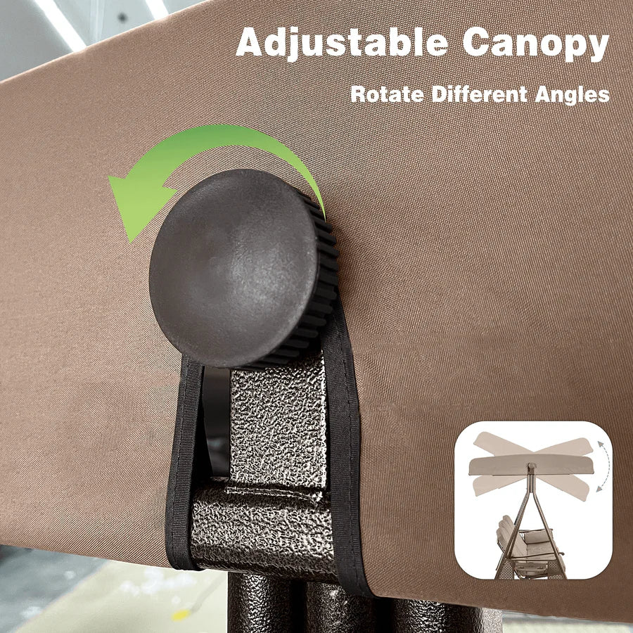 Patio Porch Swing with Weather Resistant Steel Frame, Adjustable Tilt Canopy