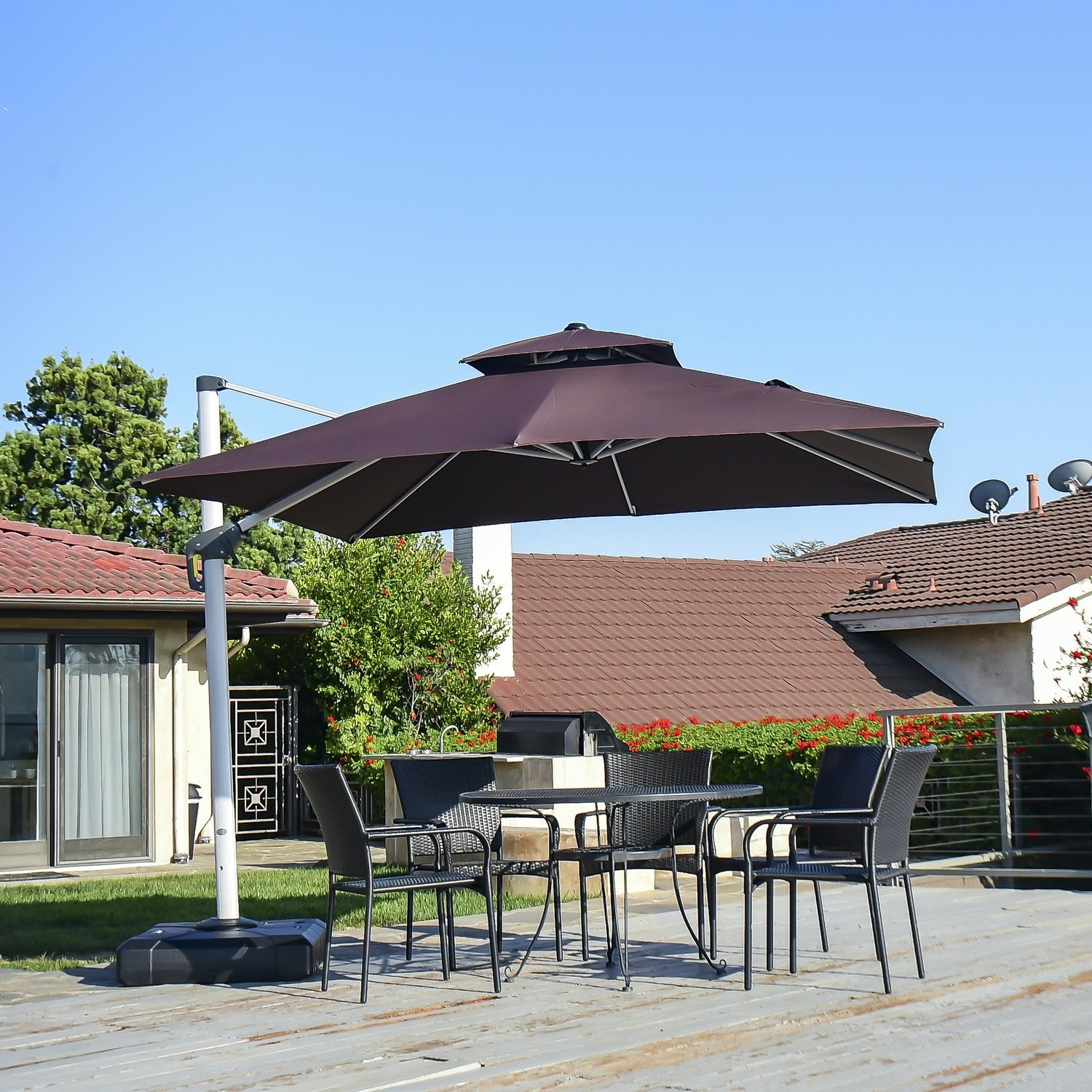 PURPLE LEAF Patio Umbrella Outdoor Square Umbrella Large Cantilever Umbrella Windproof Offset Umbrella Heavy Duty Sun Umbrella