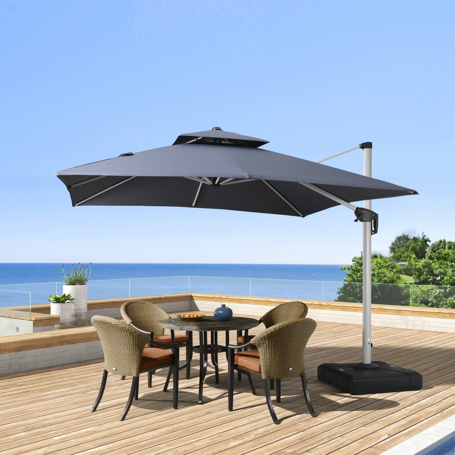 PURPLE LEAF Patio Umbrella Outdoor Square Umbrella Large Cantilever Umbrella Windproof Offset Umbrella Heavy Duty Sun Umbrella