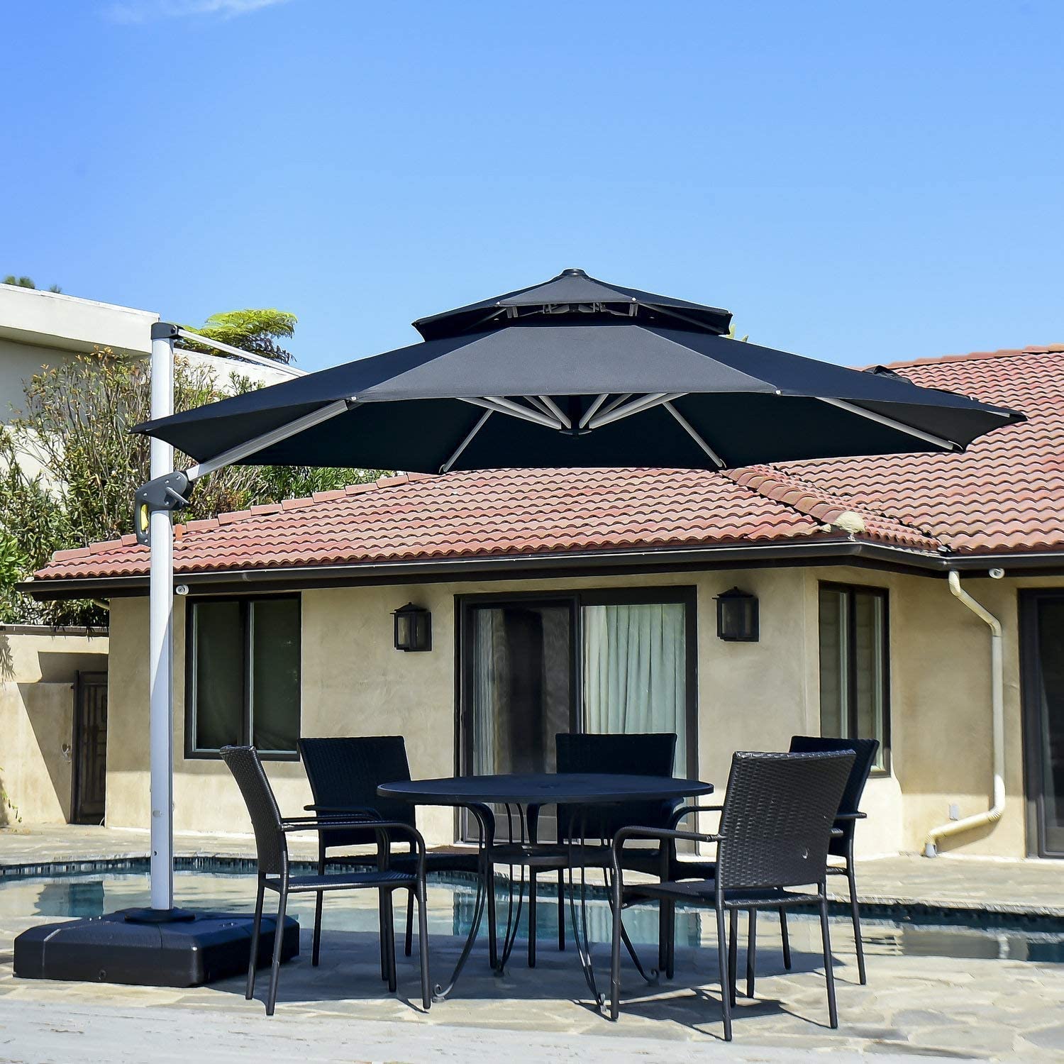 PURPLE LEAF Patio Umbrella Outdoor Round Umbrella Large Cantilever Umbrella Windproof Offset Umbrella Heavy Duty Sun Umbrella