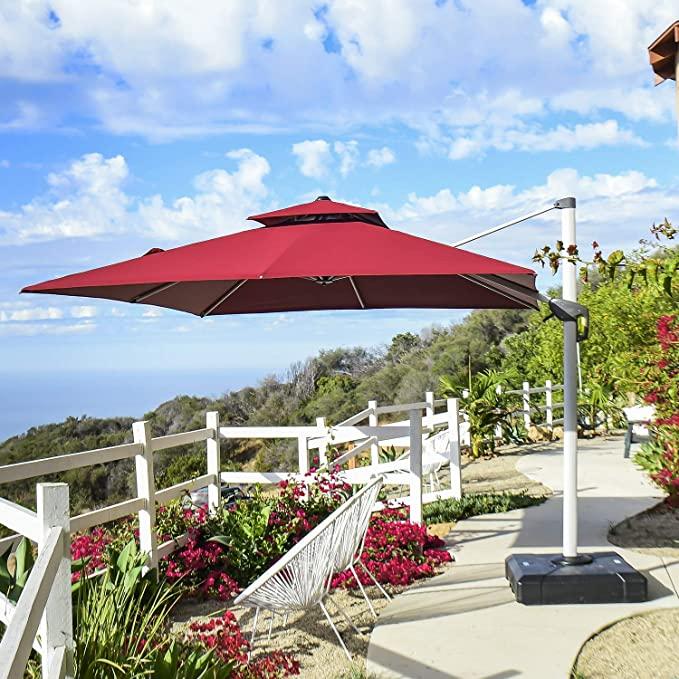 PURPLE LEAF Patio Umbrella Outdoor Square Umbrella Large Cantilever Umbrella Windproof Offset Umbrella Heavy Duty Sun Umbrella