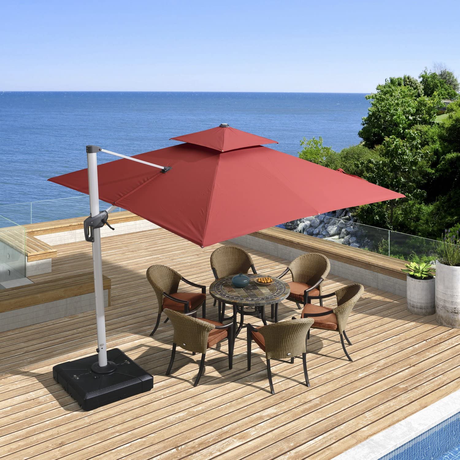 PURPLE LEAF Patio Umbrella Outdoor Square Umbrella Large Cantilever Umbrella Windproof Offset Umbrella Heavy Duty Sun Umbrella