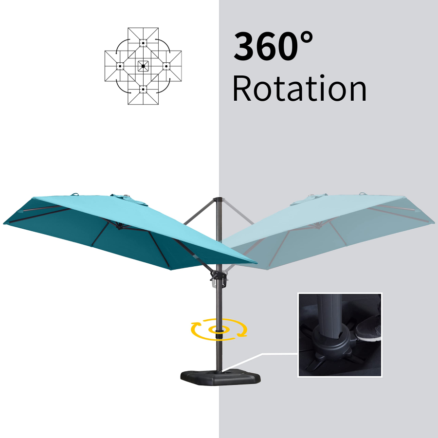 PURPLE LEAF 10'×10' Patio Umbrella Outdoor Cantilever Solar Powered LED Square Umbrella Aluminum Offset Umbrella
