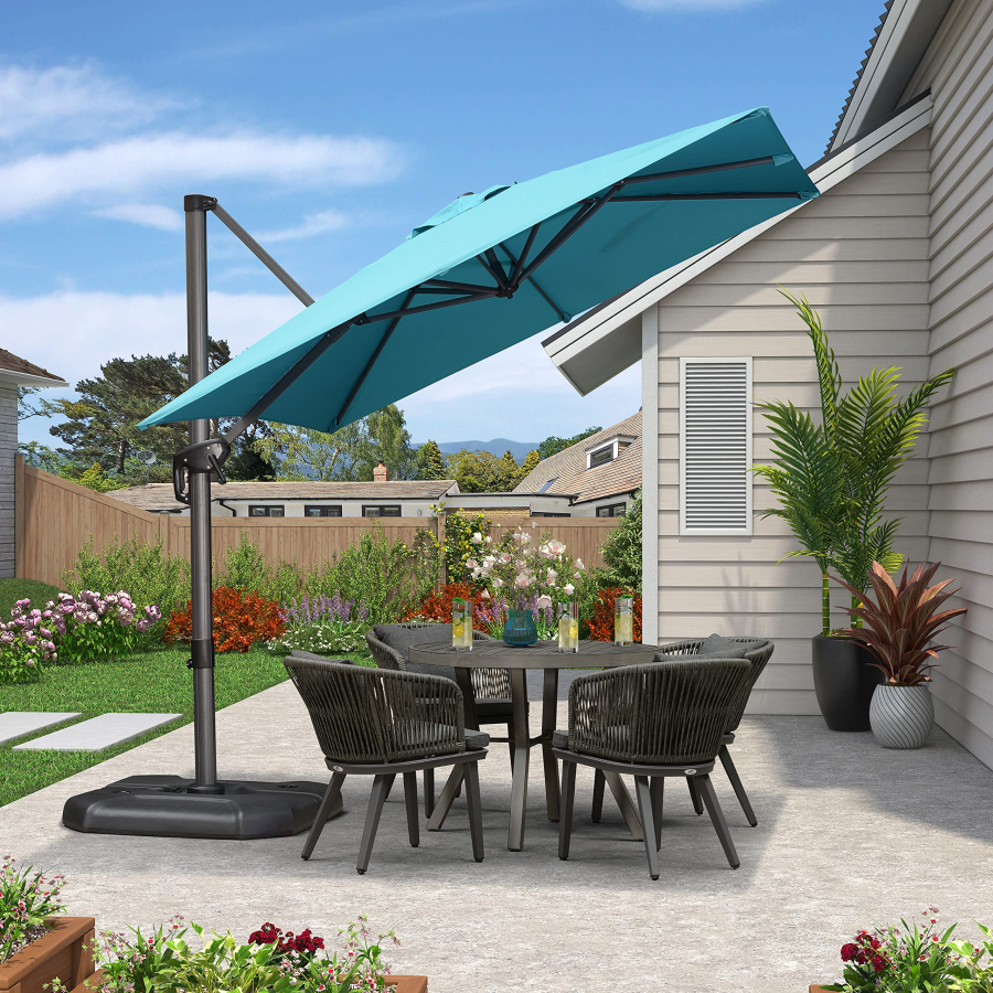 PURPLE LEAF Patio Umbrella Outdoor Cantilever Square Umbrella Aluminum Offset Umbrella with 360-degree Rotation