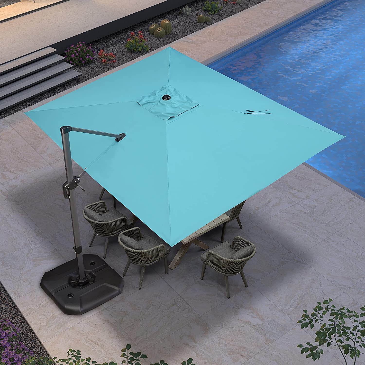 PURPLE LEAF Patio Umbrella Outdoor Cantilever Square Umbrella Aluminum Offset Umbrella with 360-degree Rotation