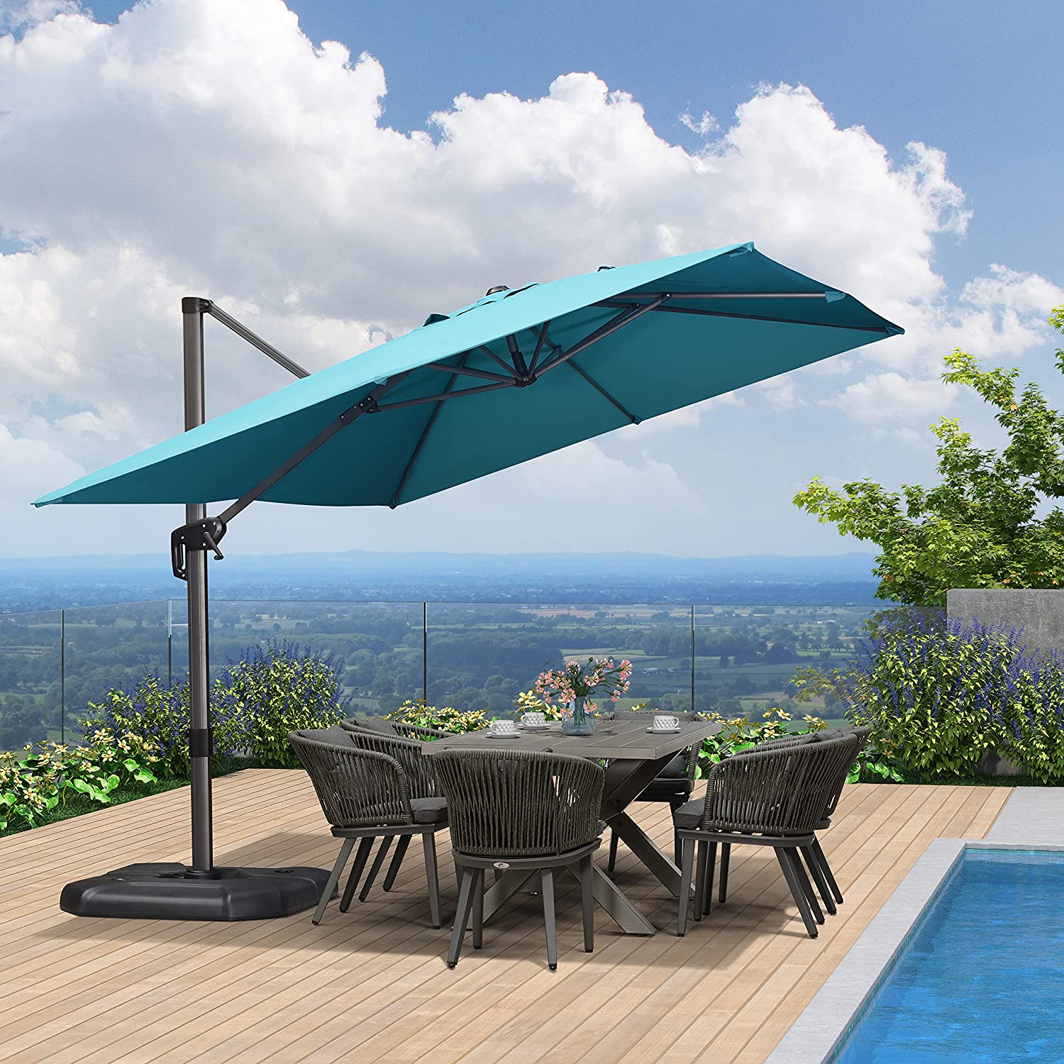 PURPLE LEAF Patio Umbrella Outdoor Cantilever Square Umbrella Aluminum Offset Umbrella with 360-degree Rotation
