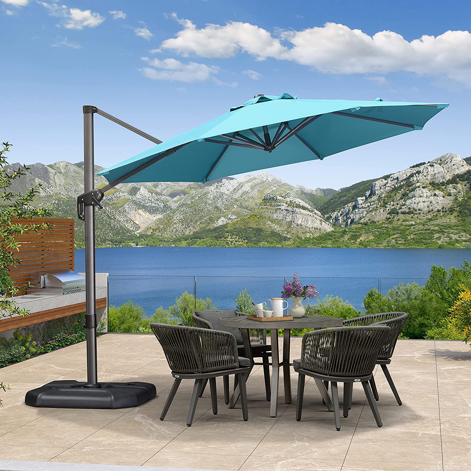 PURPLE LEAF Patio Umbrella Outdoor Cantilever Round Umbrella Aluminum Offset Umbrella with 360-degree Rotation