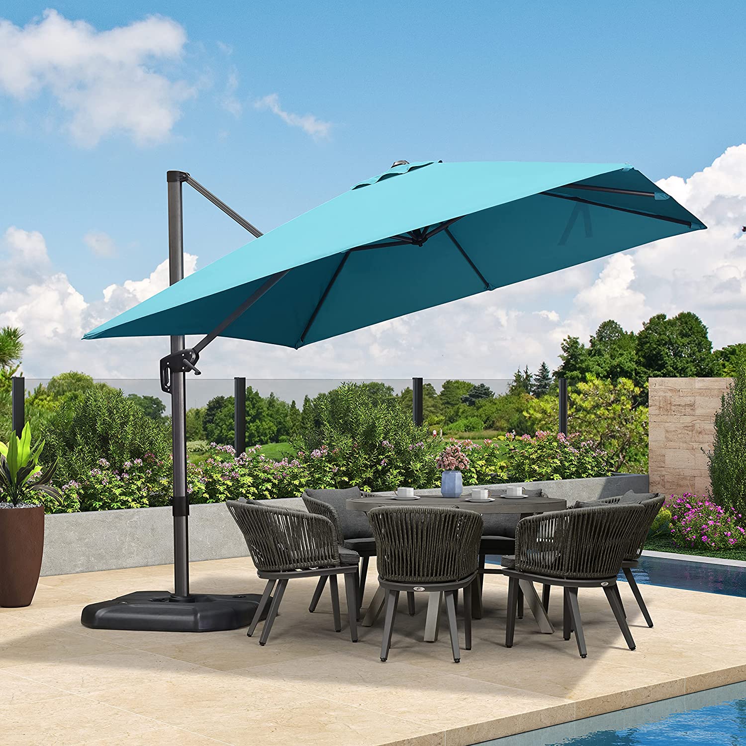 PURPLE LEAF Patio Umbrella Outdoor Cantilever Square Umbrella Aluminum Offset Umbrella with 360-degree Rotation