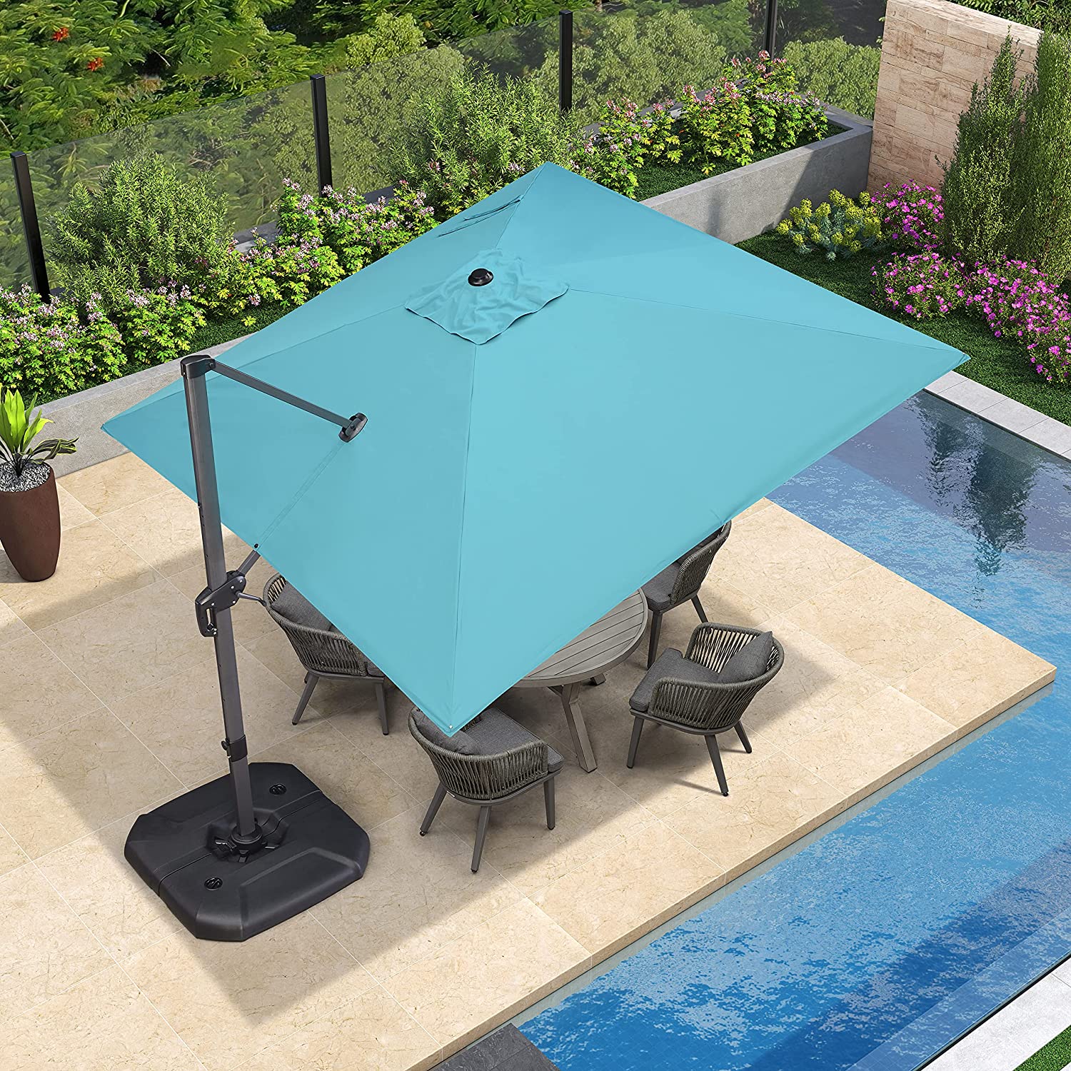 PURPLE LEAF Patio Umbrella Outdoor Cantilever Square Umbrella Aluminum Offset Umbrella with 360-degree Rotation