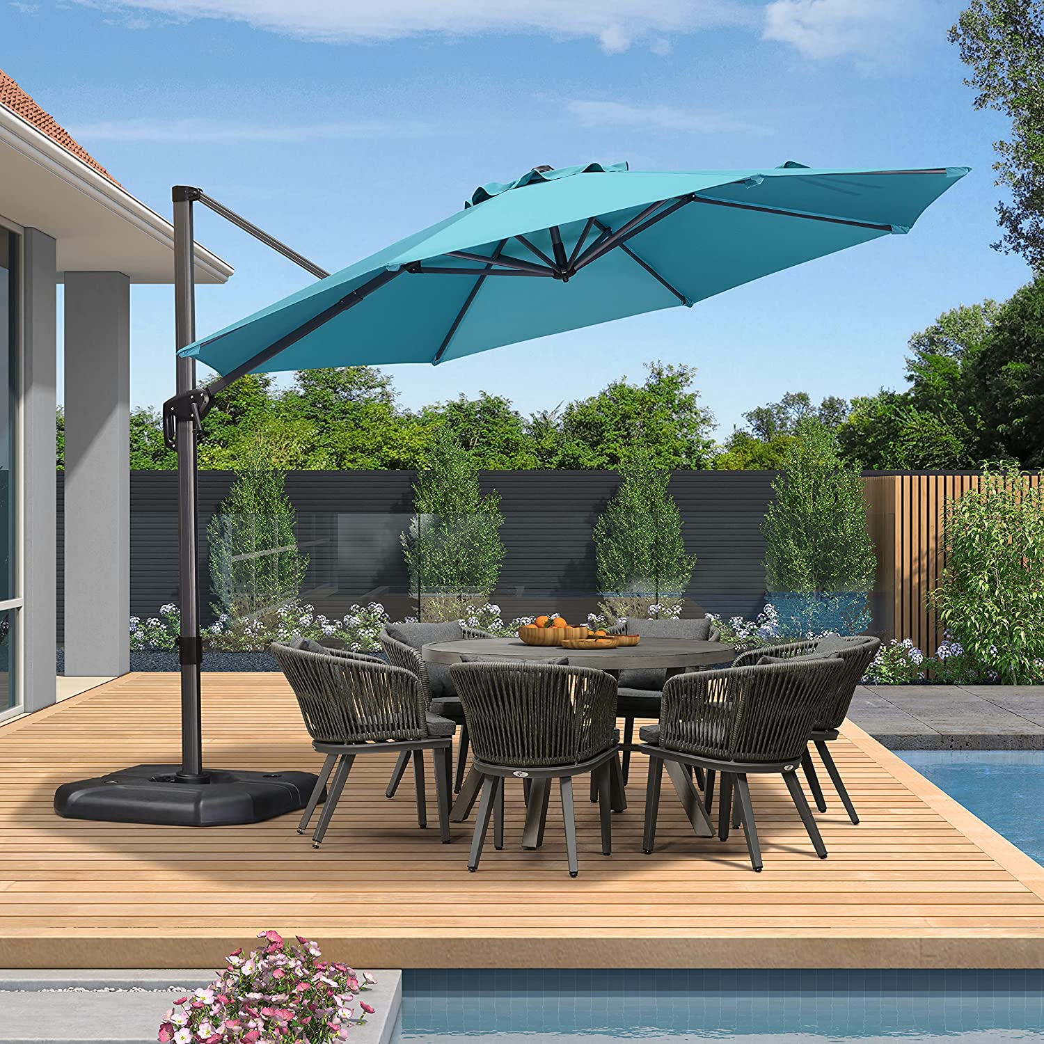 PURPLE LEAF Patio Umbrella Outdoor Cantilever Round Umbrella Aluminum Offset Umbrella with 360-degree Rotation
