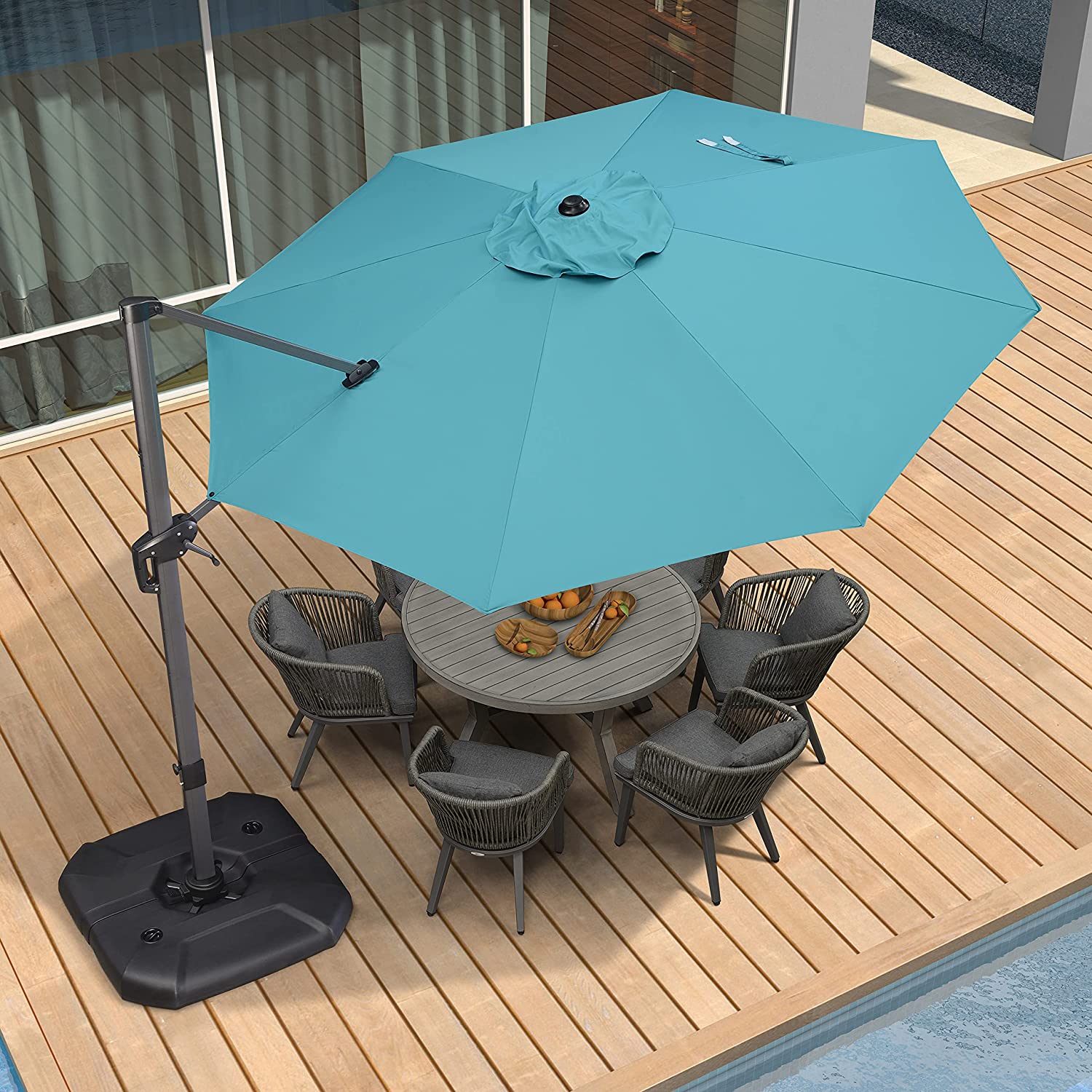 PURPLE LEAF Patio Umbrella Outdoor Cantilever Round Umbrella Aluminum Offset Umbrella with 360-degree Rotation