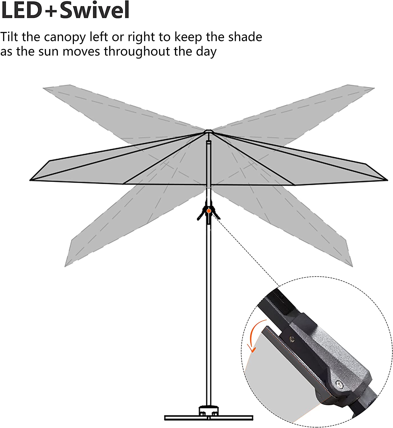 PURPLE LEAF 10'×10' Patio Umbrella Outdoor Cantilever Solar Powered LED Square Umbrella Aluminum Offset Umbrella