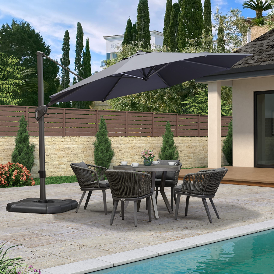 PURPLE LEAF Patio Umbrella Outdoor Cantilever Round Umbrella Aluminum Offset Umbrella with 360-degree Rotation