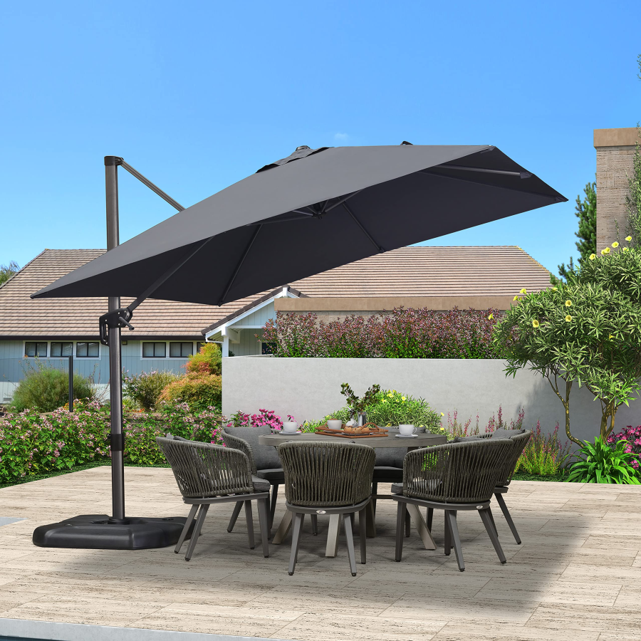 PURPLE LEAF Patio Umbrella Outdoor Cantilever Square Umbrella Aluminum Offset Umbrella with 360-degree Rotation