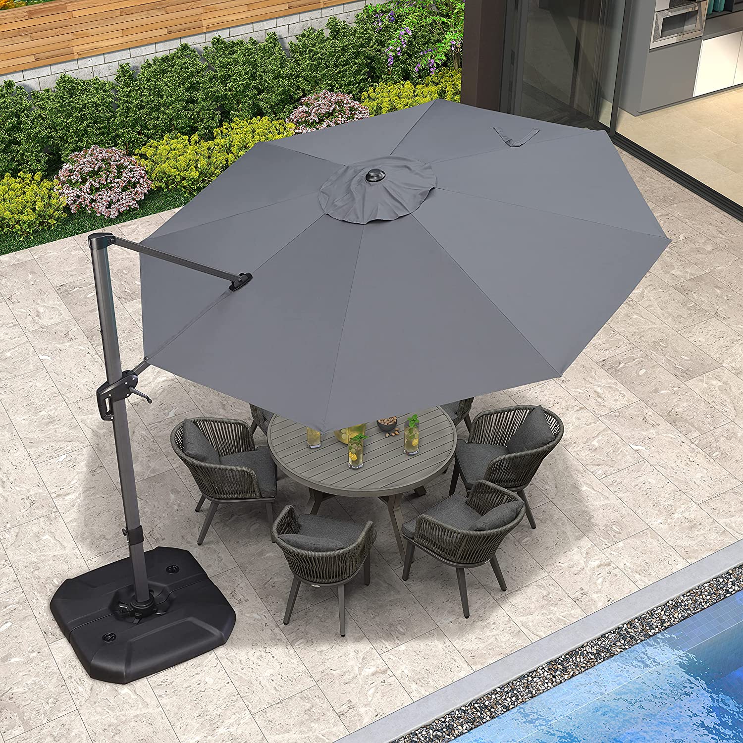 PURPLE LEAF Patio Umbrella Outdoor Cantilever Round Umbrella Aluminum Offset Umbrella with 360-degree Rotation