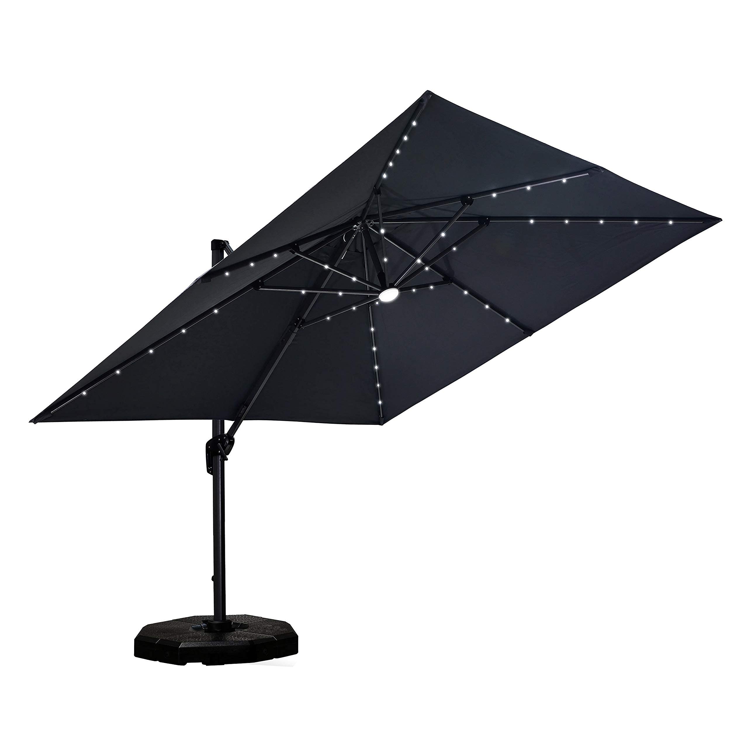 PURPLE LEAF 10'×10' Patio Umbrella Outdoor Cantilever Solar Powered LED Square Umbrella Aluminum Offset Umbrella