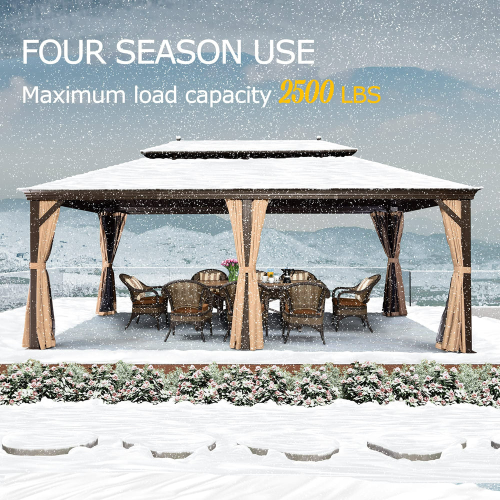 PURPLE LEAF Outdoor Hardtop Gazebo For Garden Bronze Double Roof Aluminum Frame Pavilion