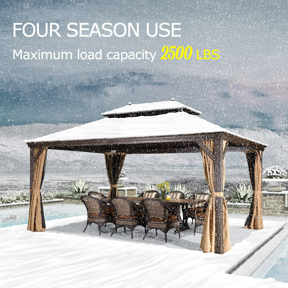 PURPLE LEAF Outdoor Hardtop Gazebo For Garden Bronze Double Roof Aluminum Frame Pavilion