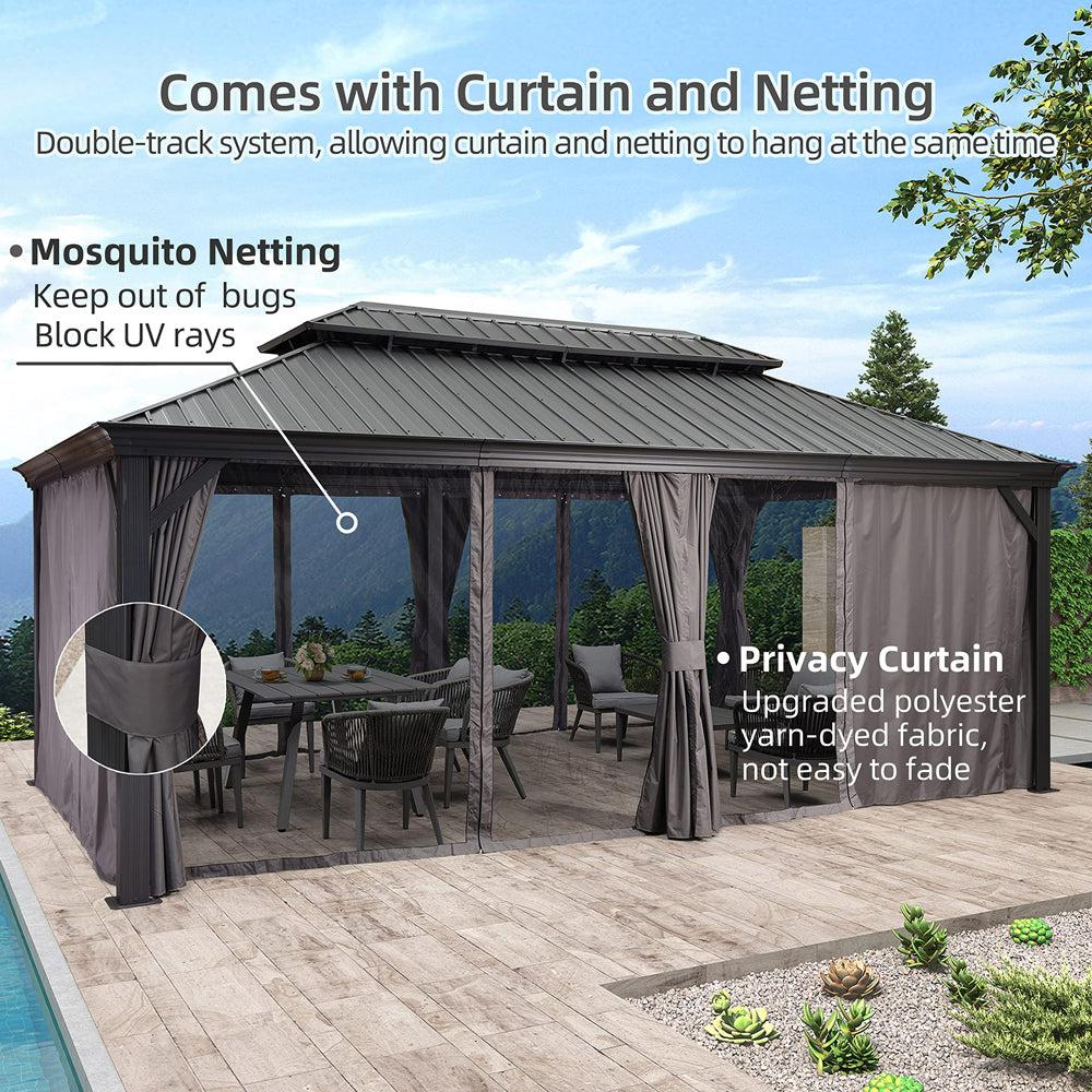 PURPLE LEAF Patio Gazebo For Backyard Grey Hardtop Galvanized Steel Roof Awning With Upgrade Curtain
