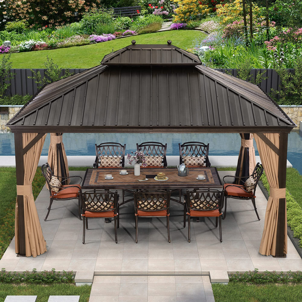 PURPLE LEAF Outdoor Hardtop Gazebo For Garden Bronze Double Roof Aluminum Frame Pavilion