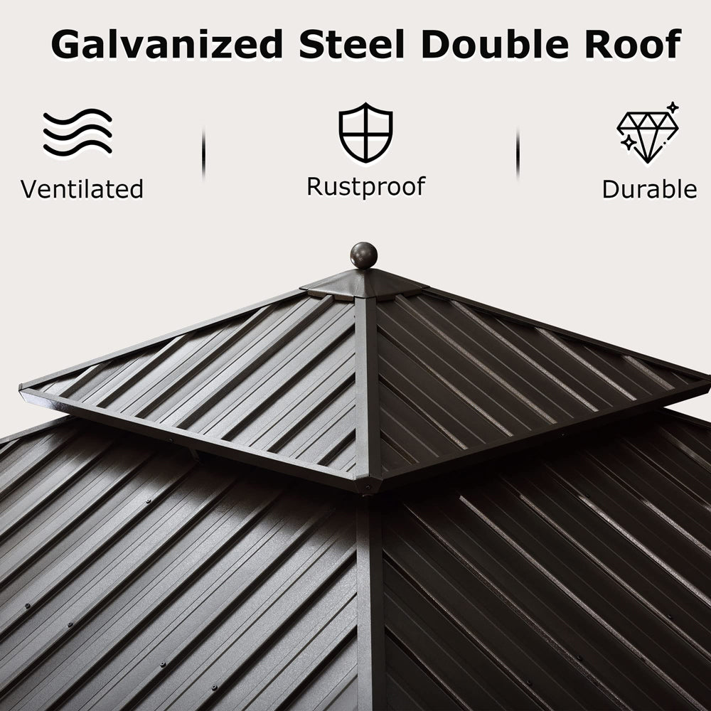 PURPLE LEAF Outdoor Hardtop Gazebo For Patio Bronze Aluminum Frame Pavilion With Navy-Blue Curtain