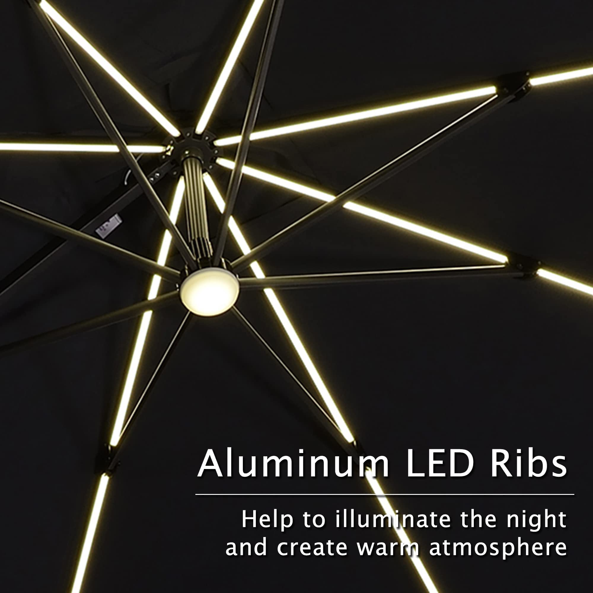 PURPLE LEAF 10'×10' Patio Umbrella Outdoor Cantilever Solar Powered LED Square Umbrella Aluminum Offset Umbrella