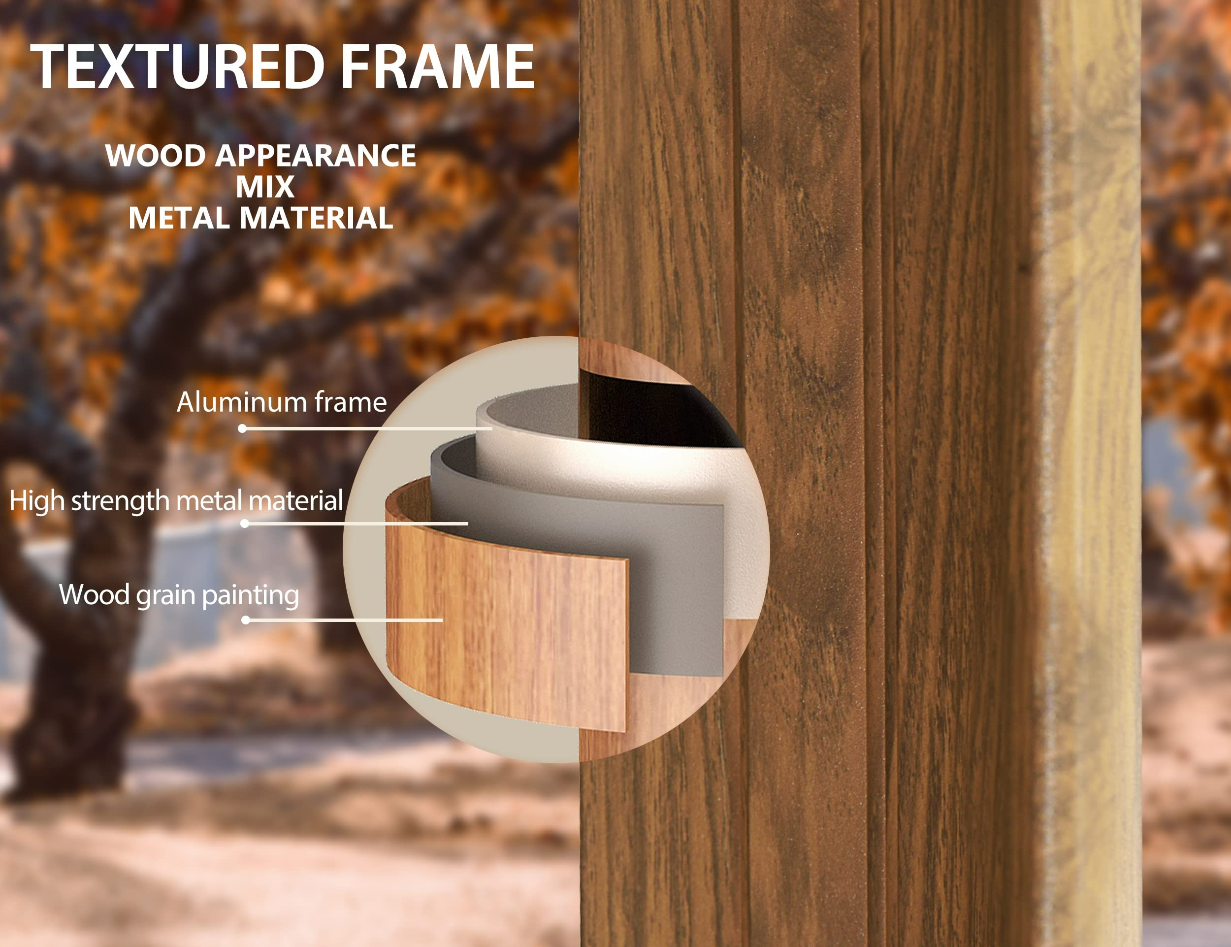 PURPLE LEAF Hardtop Gazebo For Patio Wood Grain Galvanized Steel Frame Awning With Netting