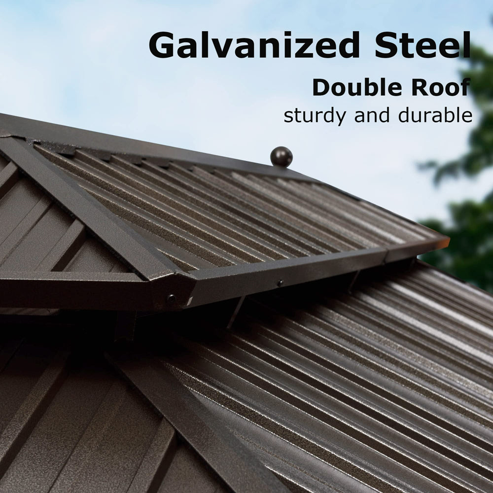 PURPLE LEAF Outdoor Hardtop Gazebo For Patio Bronze Aluminum Frame Pavilion With Navy-Blue Curtain