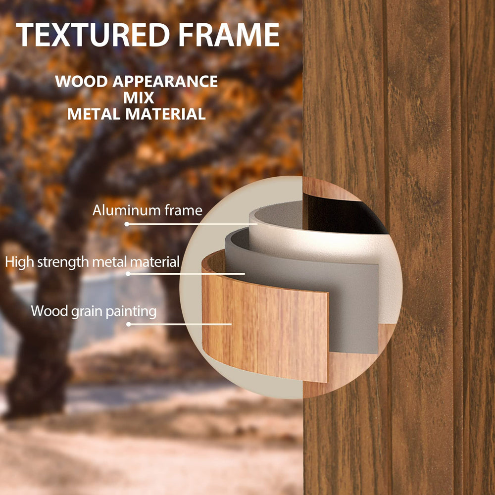 PURPLE LEAF Hardtop Gazebo For Patio Wood Grain Galvanized Steel Frame Awning With Netting