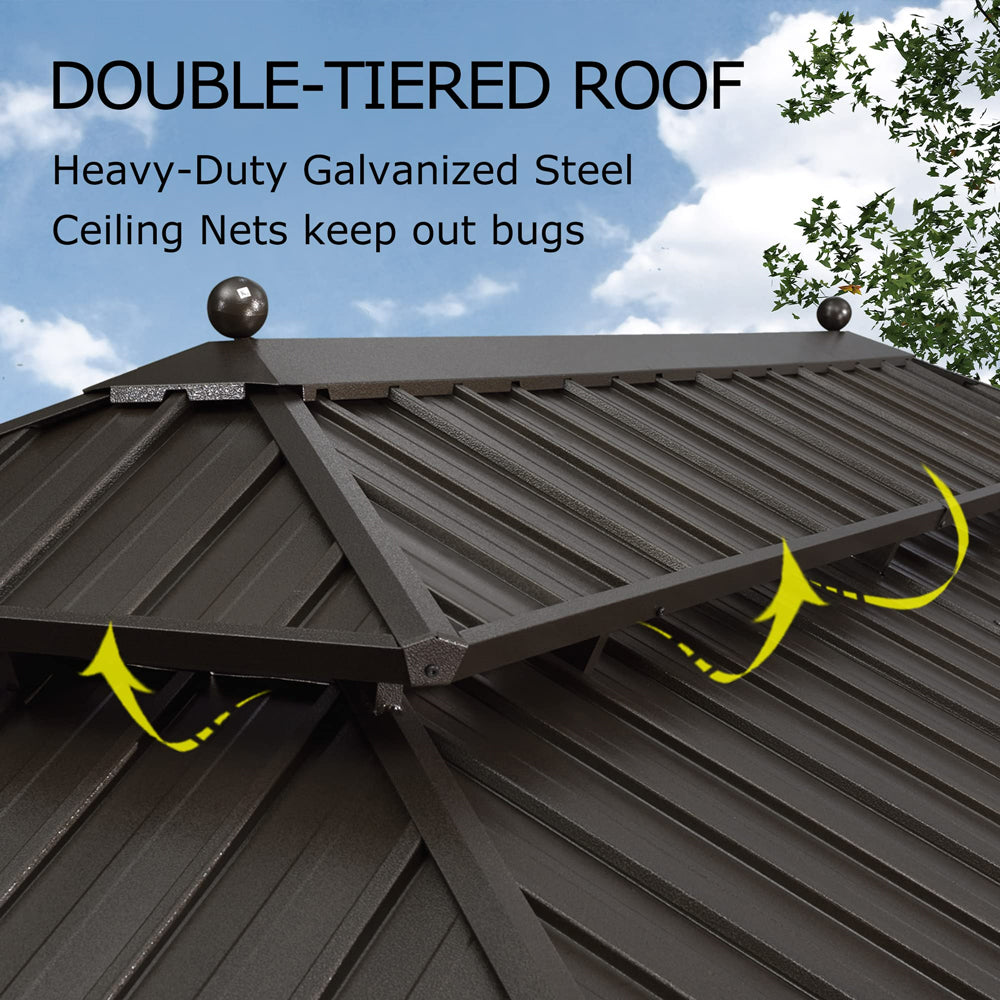 PURPLE LEAF Outdoor Hardtop Gazebo For Garden Bronze Double Roof Aluminum Frame Pavilion