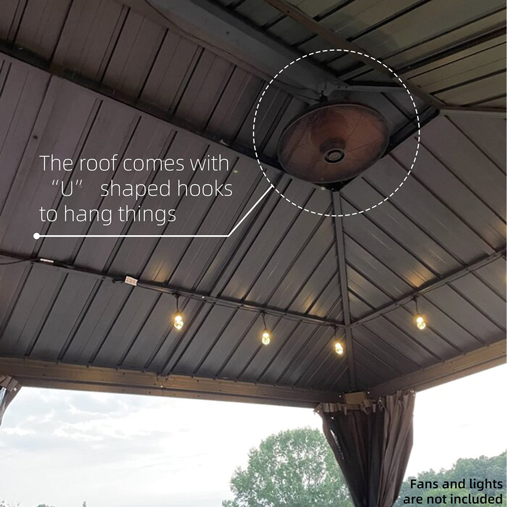 PURPLE LEAF Patio Gazebo For Backyard Grey Hardtop Galvanized Steel Roof Awning With Upgrade Curtain