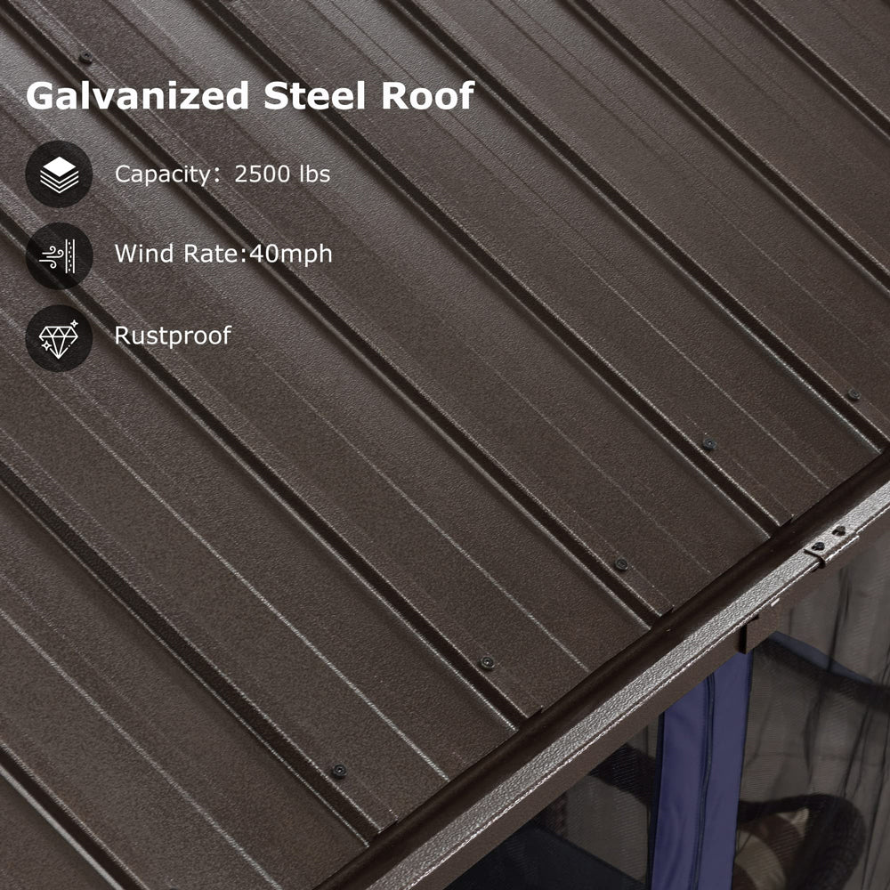 PURPLE LEAF Outdoor Hardtop Gazebo For Patio Bronze Aluminum Frame Pavilion With Navy-Blue Curtain