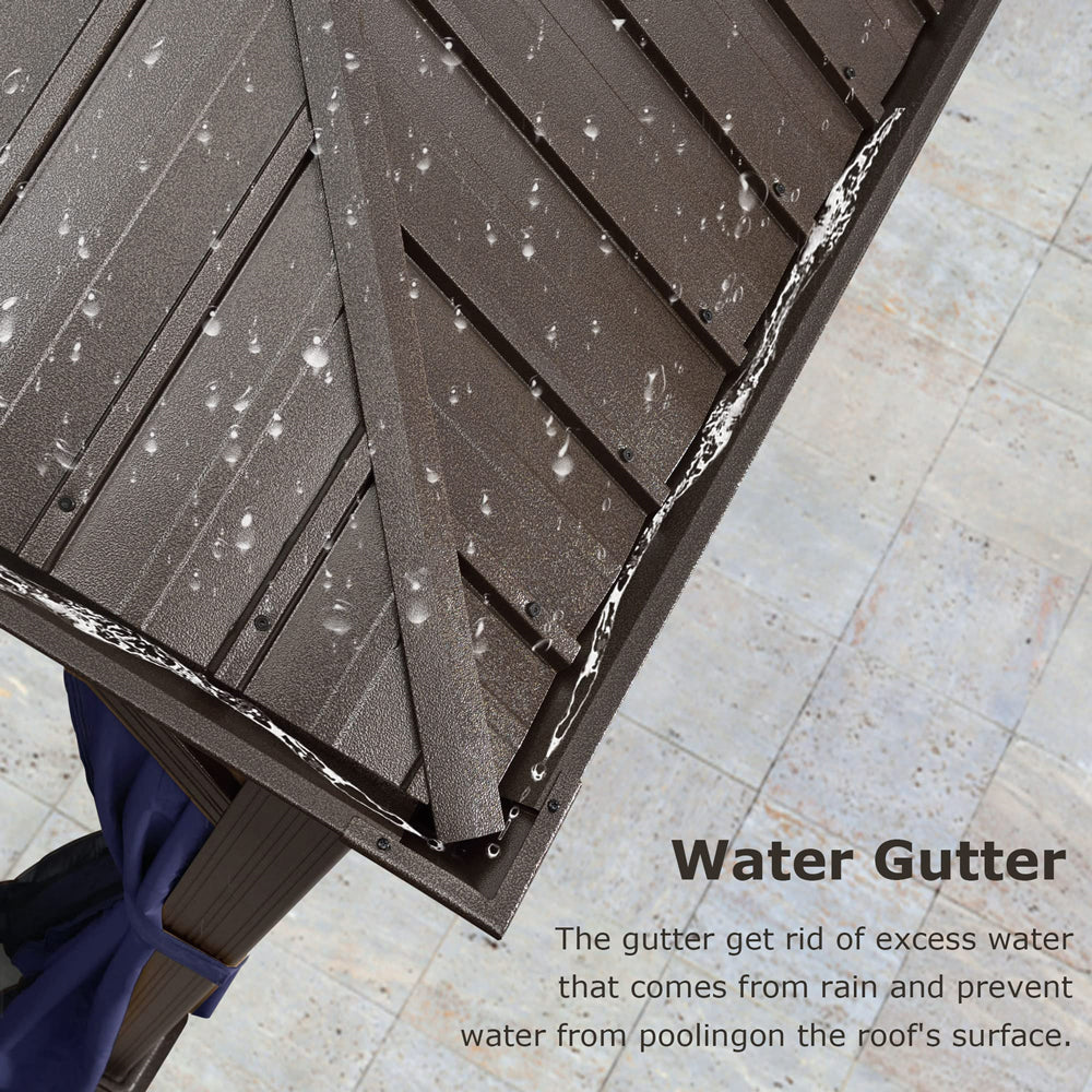 PURPLE LEAF Outdoor Hardtop Gazebo For Patio Bronze Aluminum Frame Pavilion With Navy-Blue Curtain