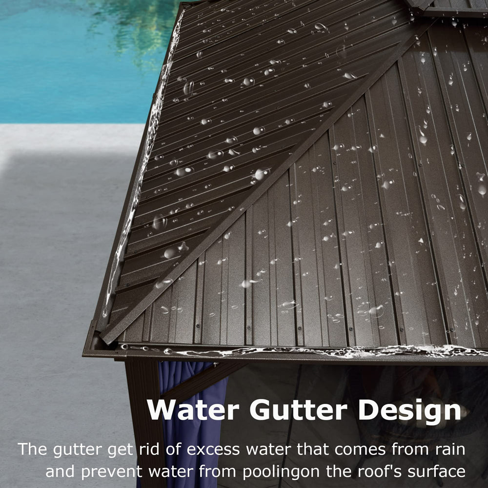 PURPLE LEAF Outdoor Hardtop Gazebo For Patio Bronze Aluminum Frame Pavilion With Navy-Blue Curtain