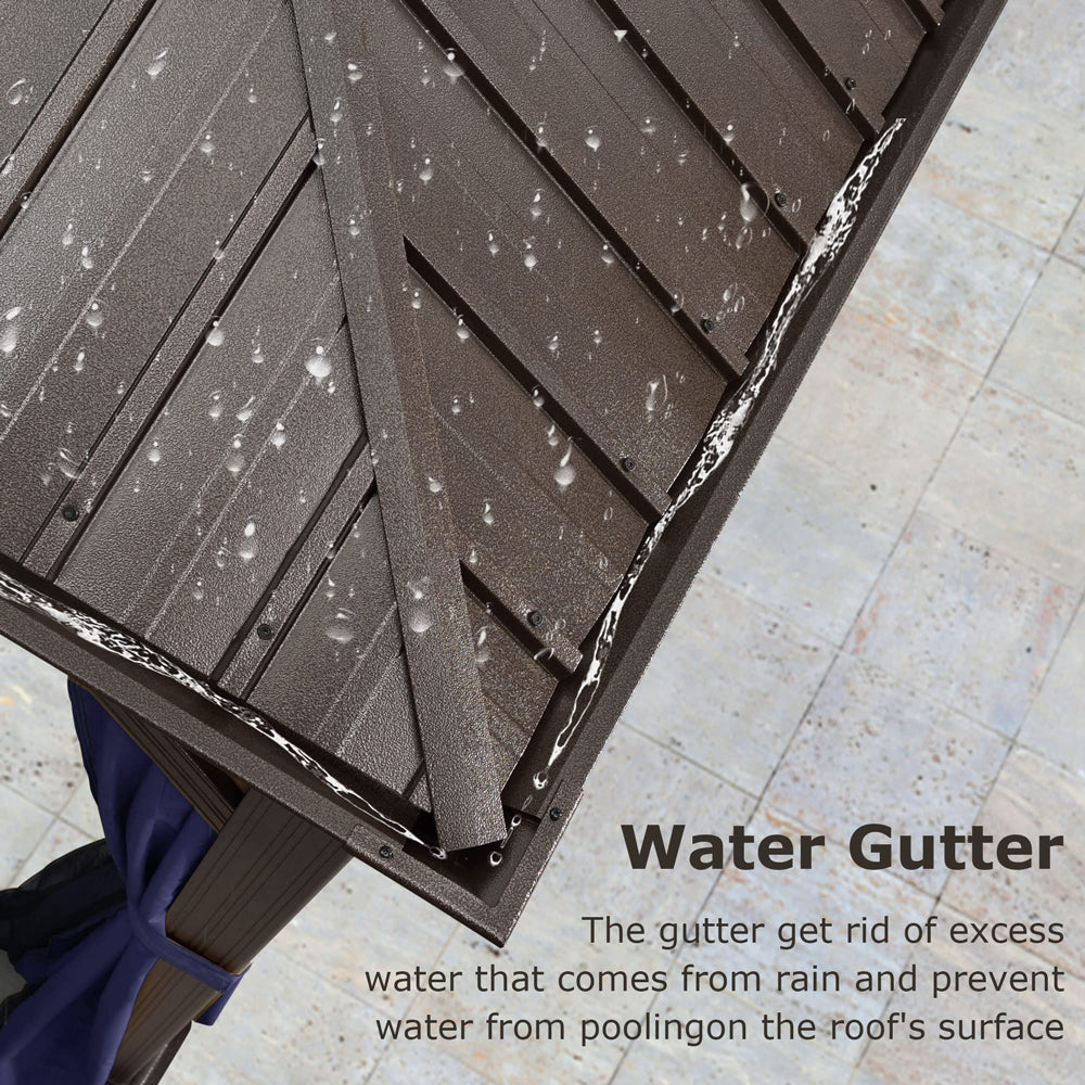 PURPLE LEAF Outdoor Hardtop Gazebo For Patio Bronze Aluminum Frame Pavilion With Navy-Blue Curtain