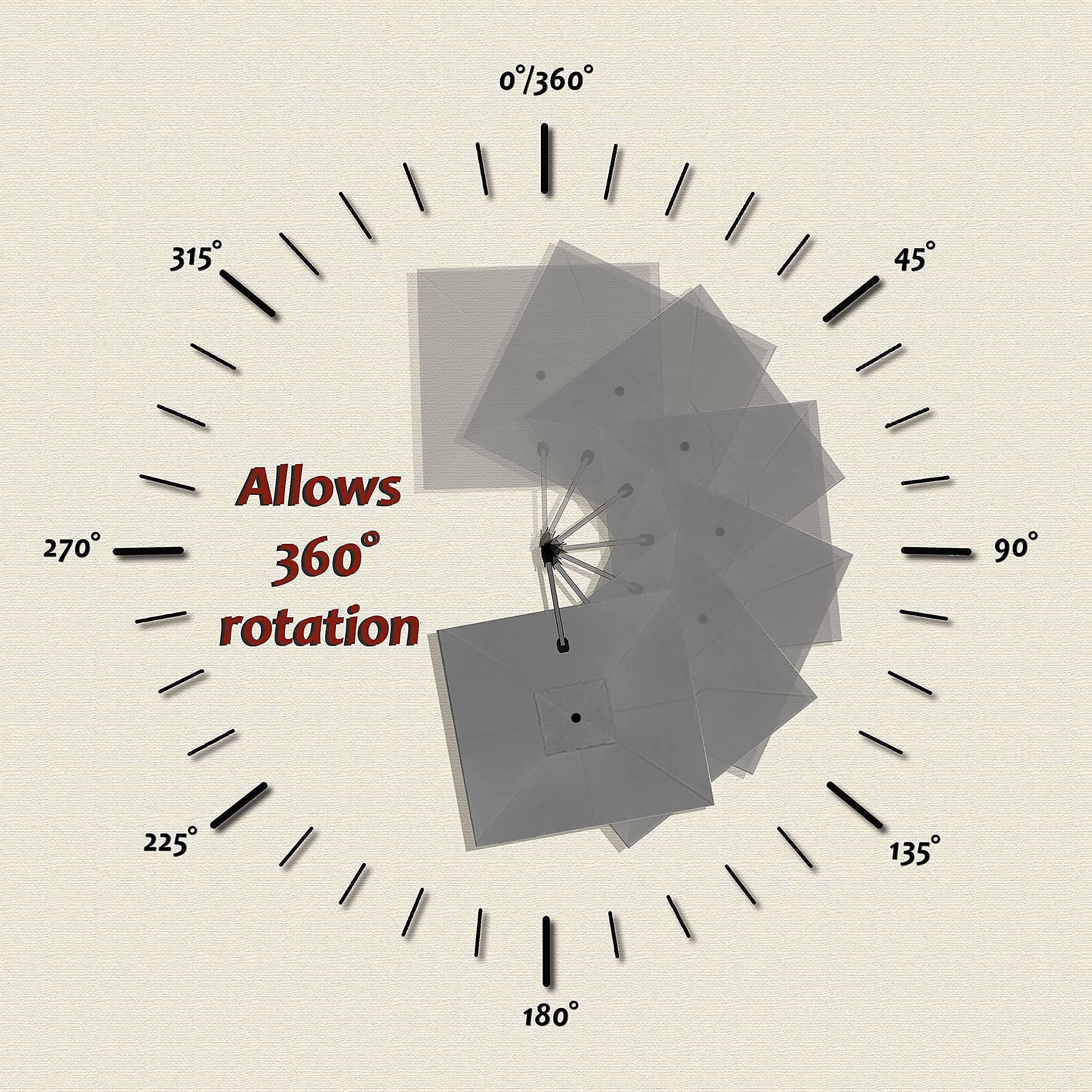 PURPLE LEAF 10'×10' Patio Umbrella Outdoor Cantilever Solar Powered LED Square Umbrella Aluminum Offset Umbrella