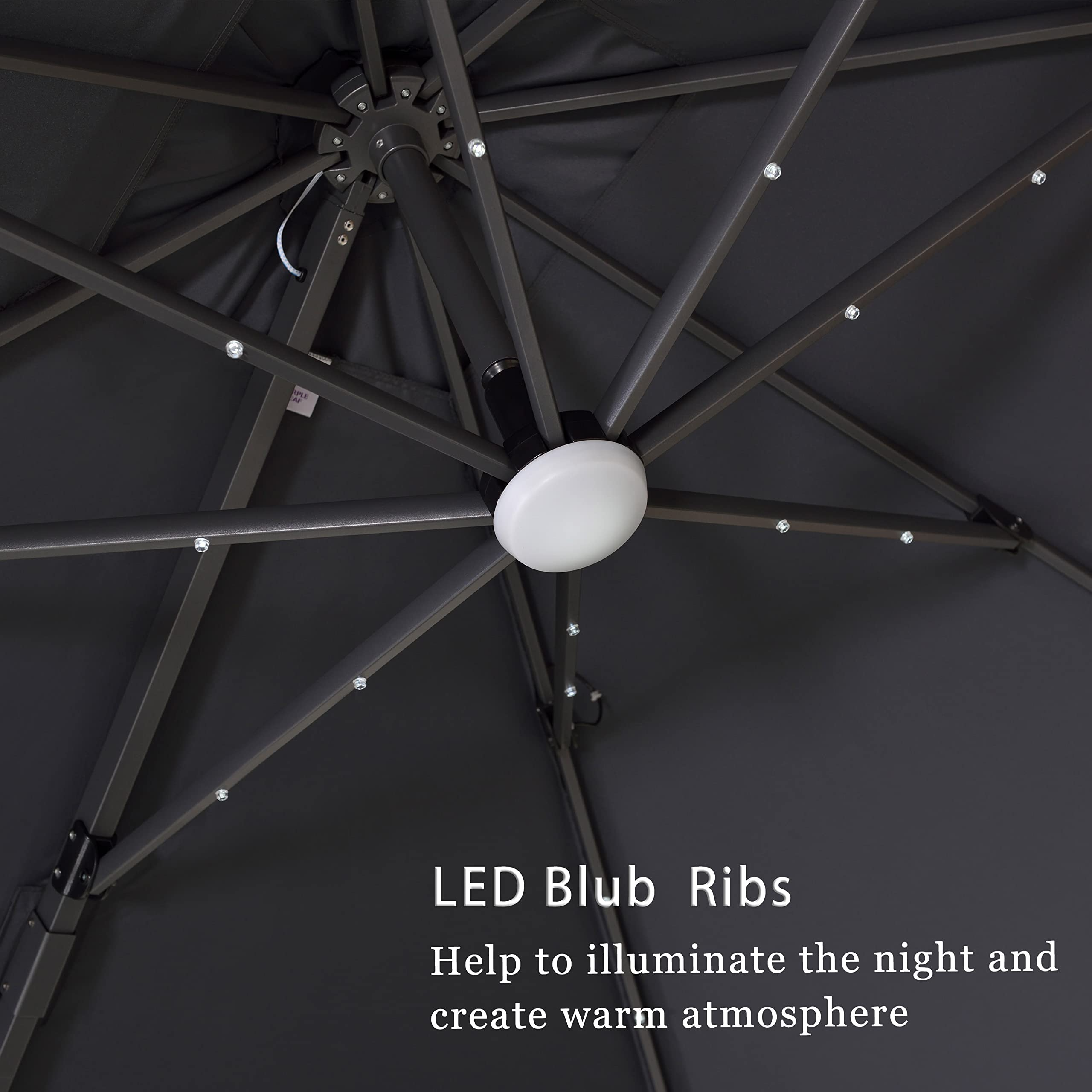 PURPLE LEAF 10'×10' Patio Umbrella Outdoor Cantilever Solar Powered LED Square Umbrella Aluminum Offset Umbrella