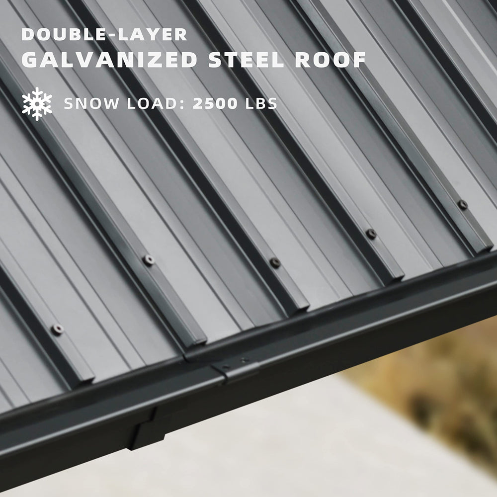 PURPLE LEAF Patio Gazebo For Backyard Grey Hardtop Galvanized Steel Roof Awning With Upgrade Curtain