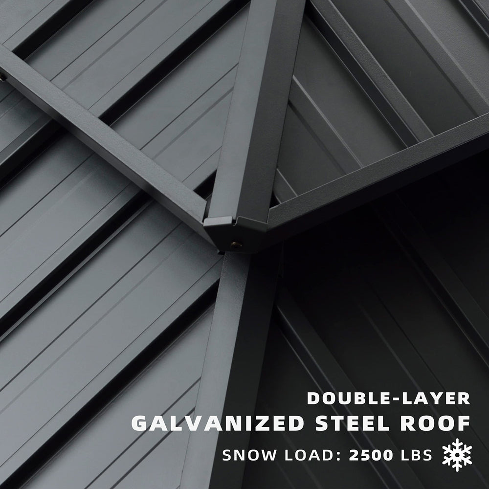 PURPLE LEAF Patio Gazebo For Backyard Grey Hardtop Galvanized Steel Roof Awning With Upgrade Curtain