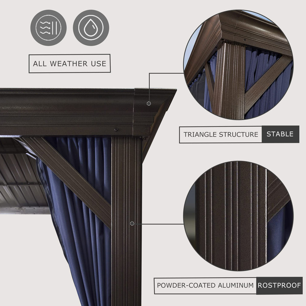 PURPLE LEAF Outdoor Hardtop Gazebo For Patio Bronze Aluminum Frame Pavilion With Navy-Blue Curtain