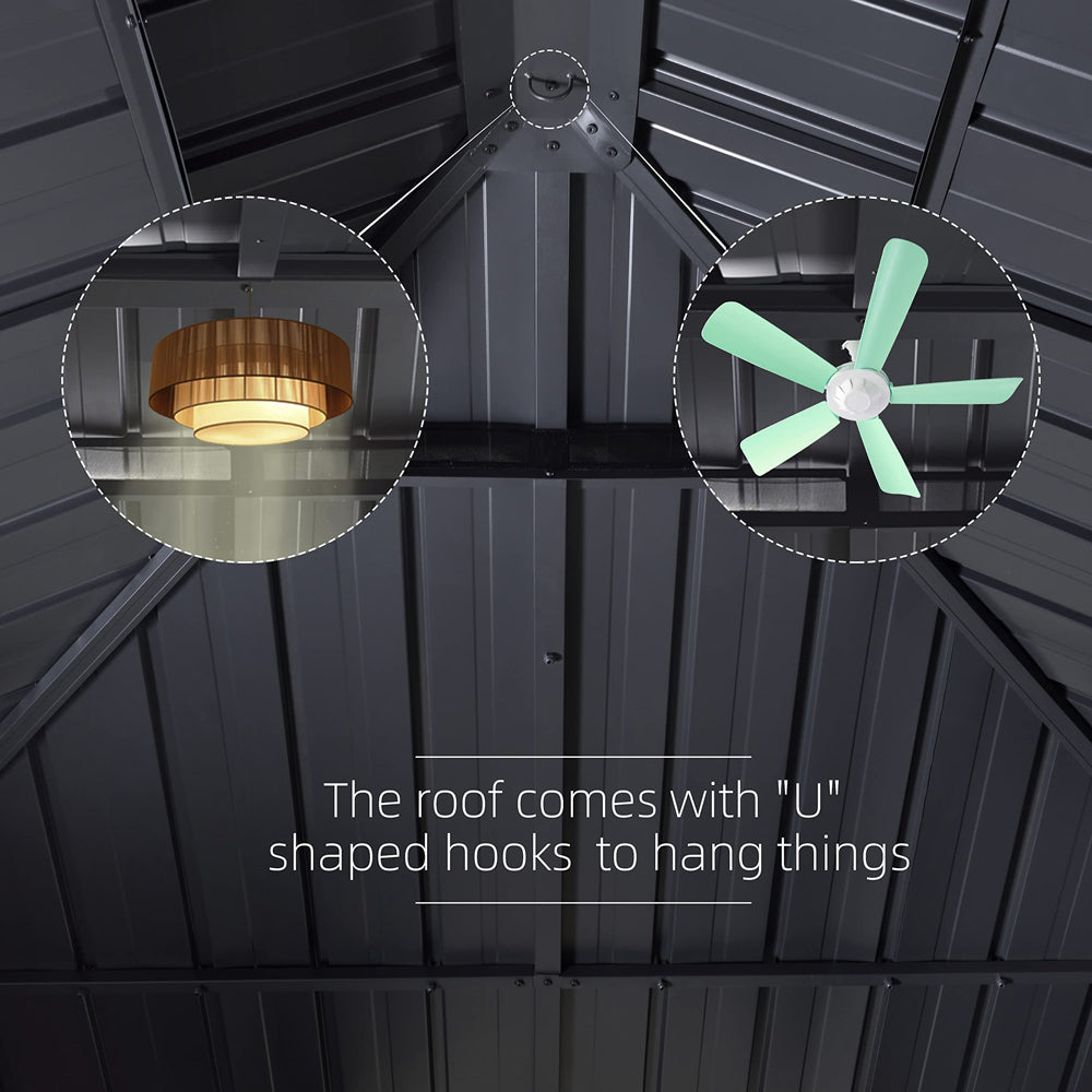 PURPLE LEAF Patio Gazebo For Backyard Grey Hardtop Galvanized Steel Roof Awning With Upgrade Curtain