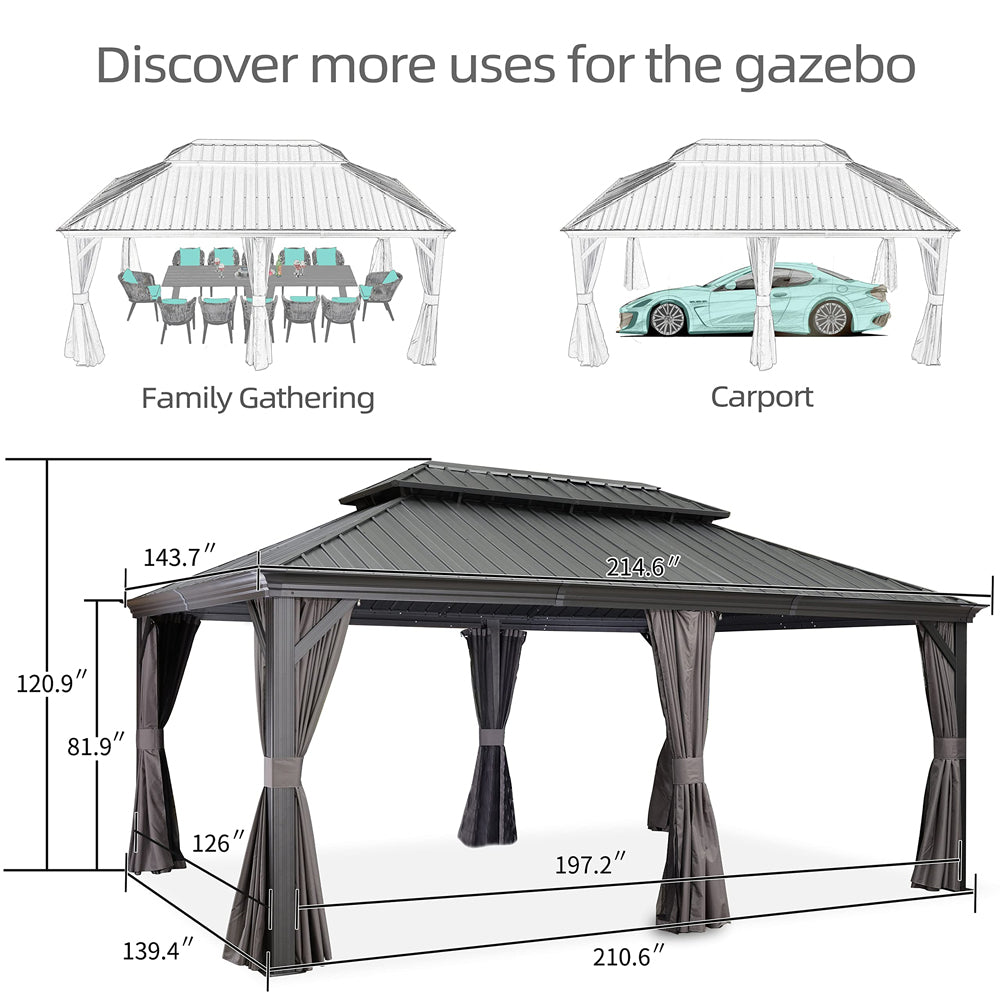 PURPLE LEAF Patio Gazebo For Backyard Grey Hardtop Galvanized Steel Roof Awning With Upgrade Curtain