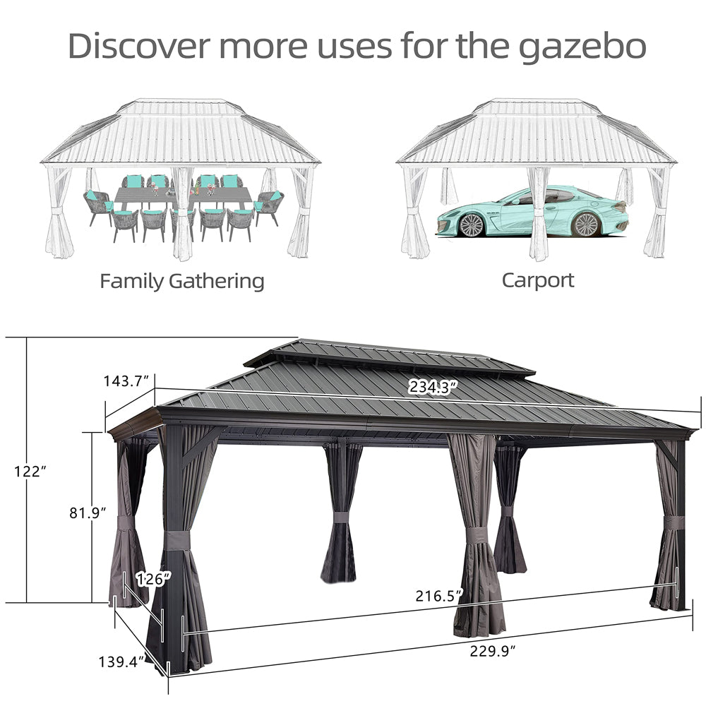 PURPLE LEAF Patio Gazebo For Backyard Grey Hardtop Galvanized Steel Roof Awning With Upgrade Curtain