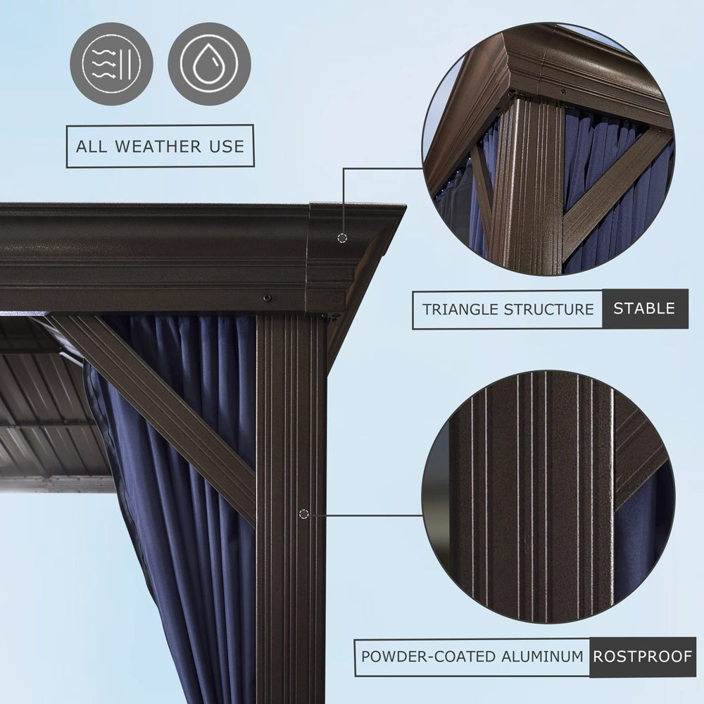 PURPLE LEAF Outdoor Hardtop Gazebo For Patio Bronze Aluminum Frame Pavilion With Navy-Blue Curtain