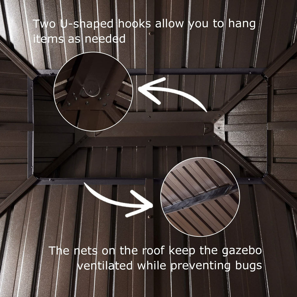 PURPLE LEAF Outdoor Hardtop Gazebo For Patio Bronze Aluminum Frame Pavilion With Navy-Blue Curtain