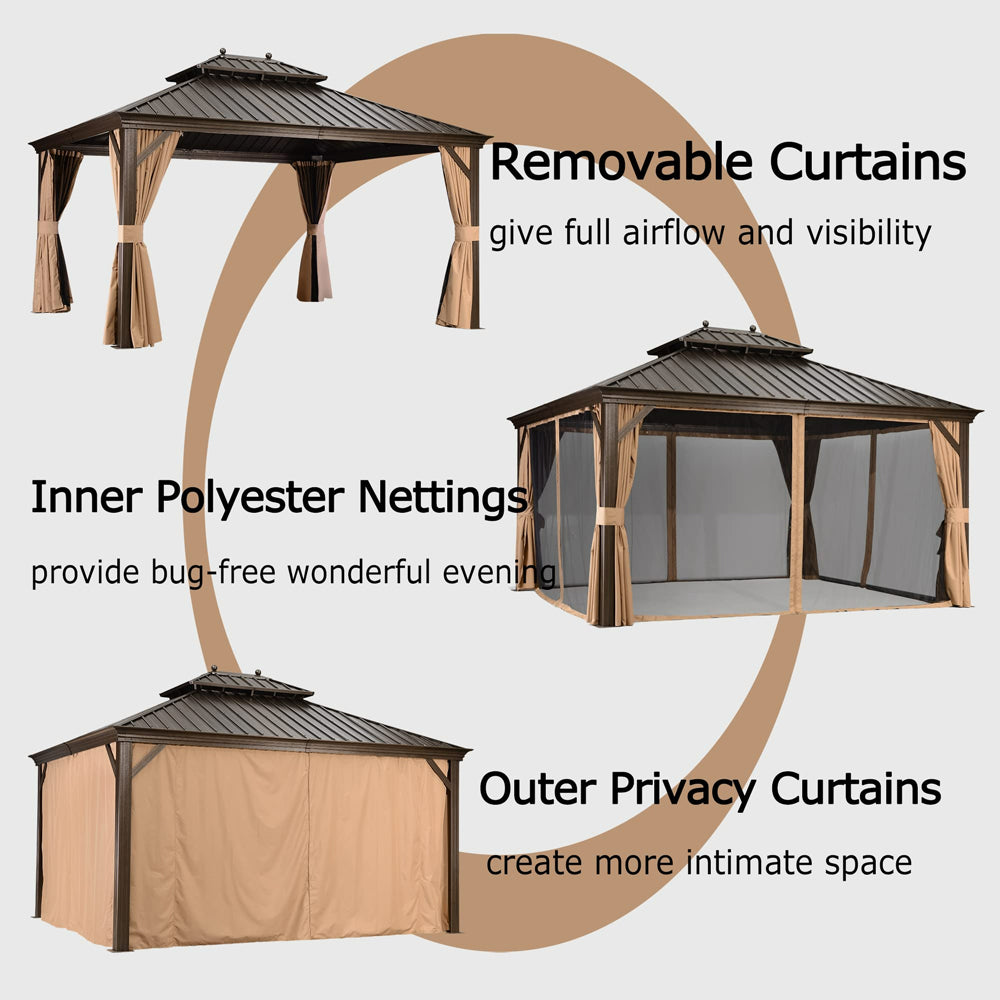 PURPLE LEAF Outdoor Hardtop Gazebo For Garden Bronze Double Roof Aluminum Frame Pavilion
