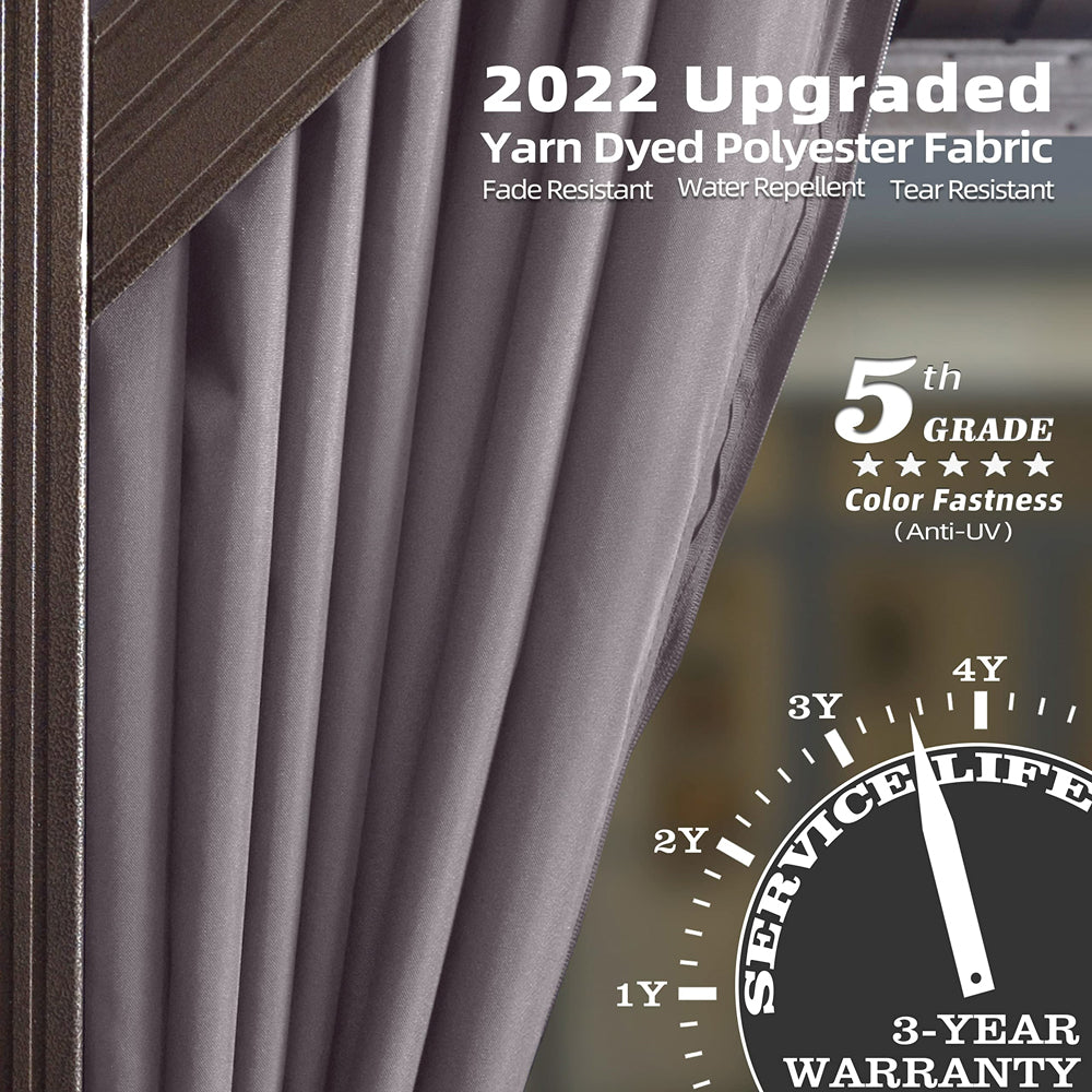 PURPLE LEAF Patio Gazebo For Backyard Grey Hardtop Galvanized Steel Roof Awning With Upgrade Curtain