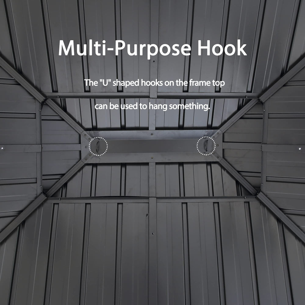 PURPLE LEAF Hardtop Gazebo For Patio Wood Grain Galvanized Steel Frame Awning With Netting