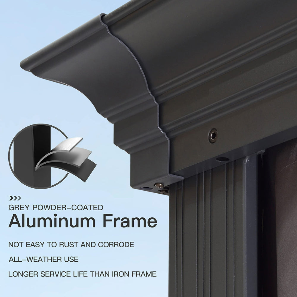 PURPLE LEAF Patio Gazebo For Backyard Grey Hardtop Galvanized Steel Roof Awning With Upgrade Curtain