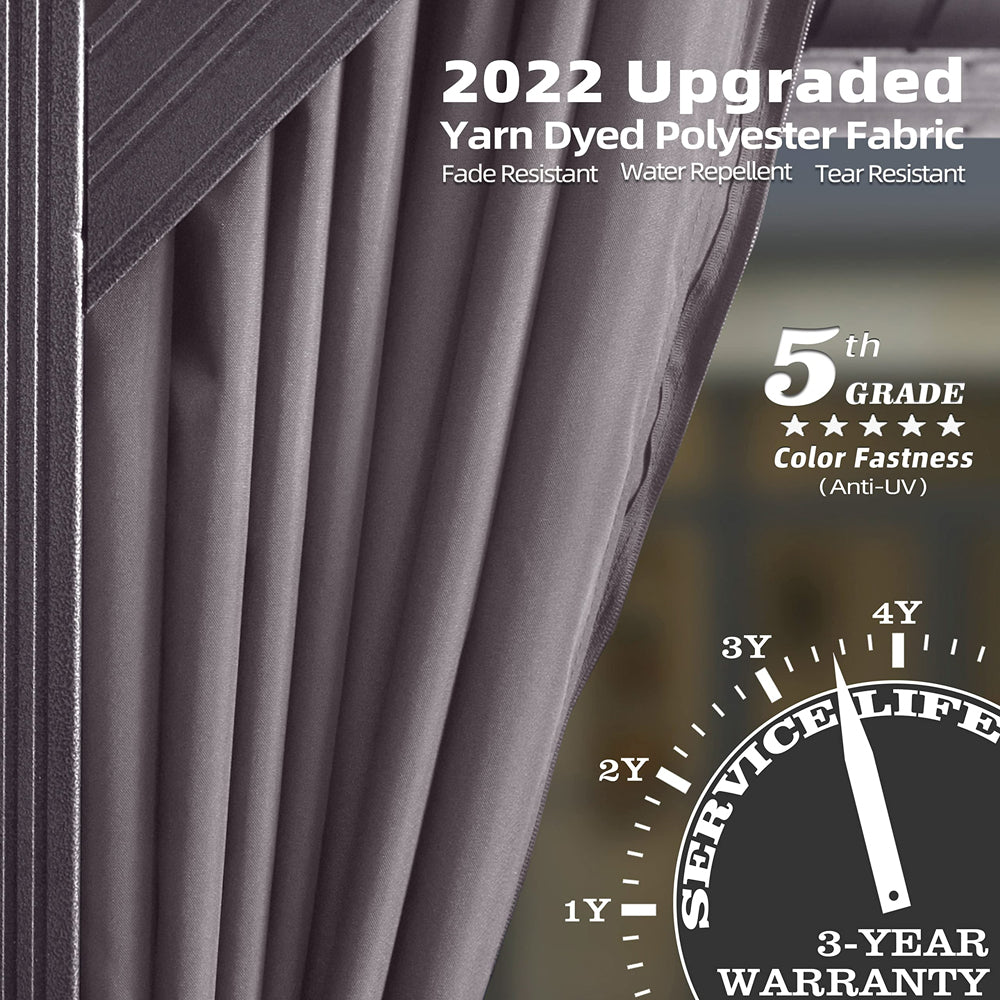 PURPLE LEAF Patio Gazebo For Backyard Grey Hardtop Galvanized Steel Roof Awning With Upgrade Curtain